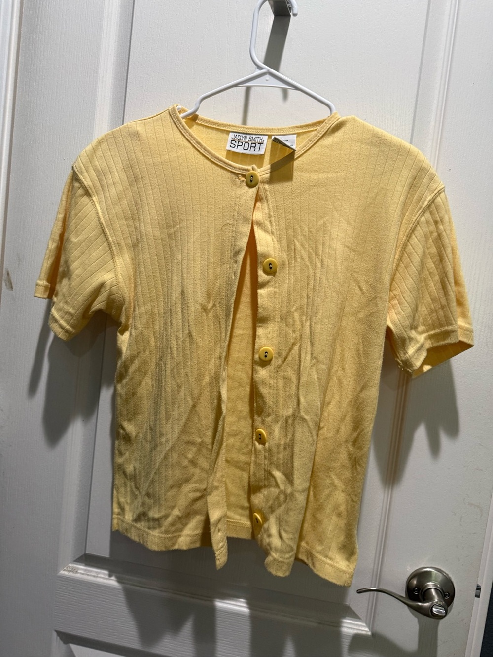 Vintage Yellow Short-Sleeve Button Cardigan Top